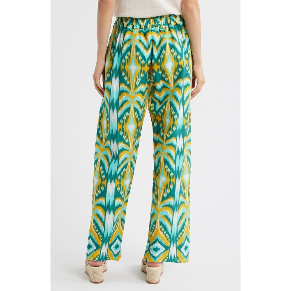 FARM Rio Tropical Tapestry Wide Leg Linen‎ Blend Pants Teal Yellow M Medium NWT - Picture 4 of 11